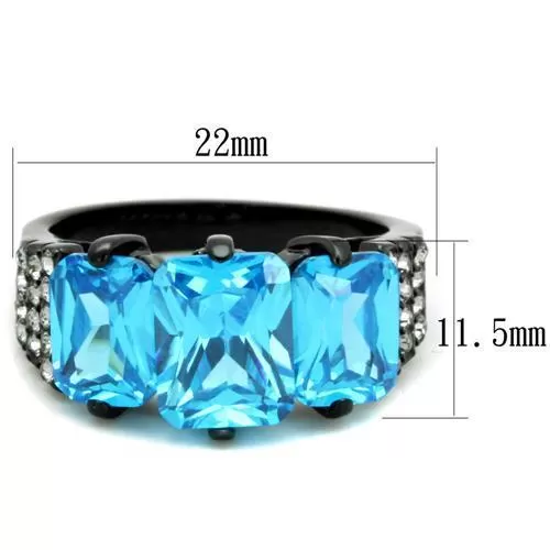 TK1866 IP Black(Ion Plating) Stainless Steel Ring with AAA Grade CZ in Sea Blue