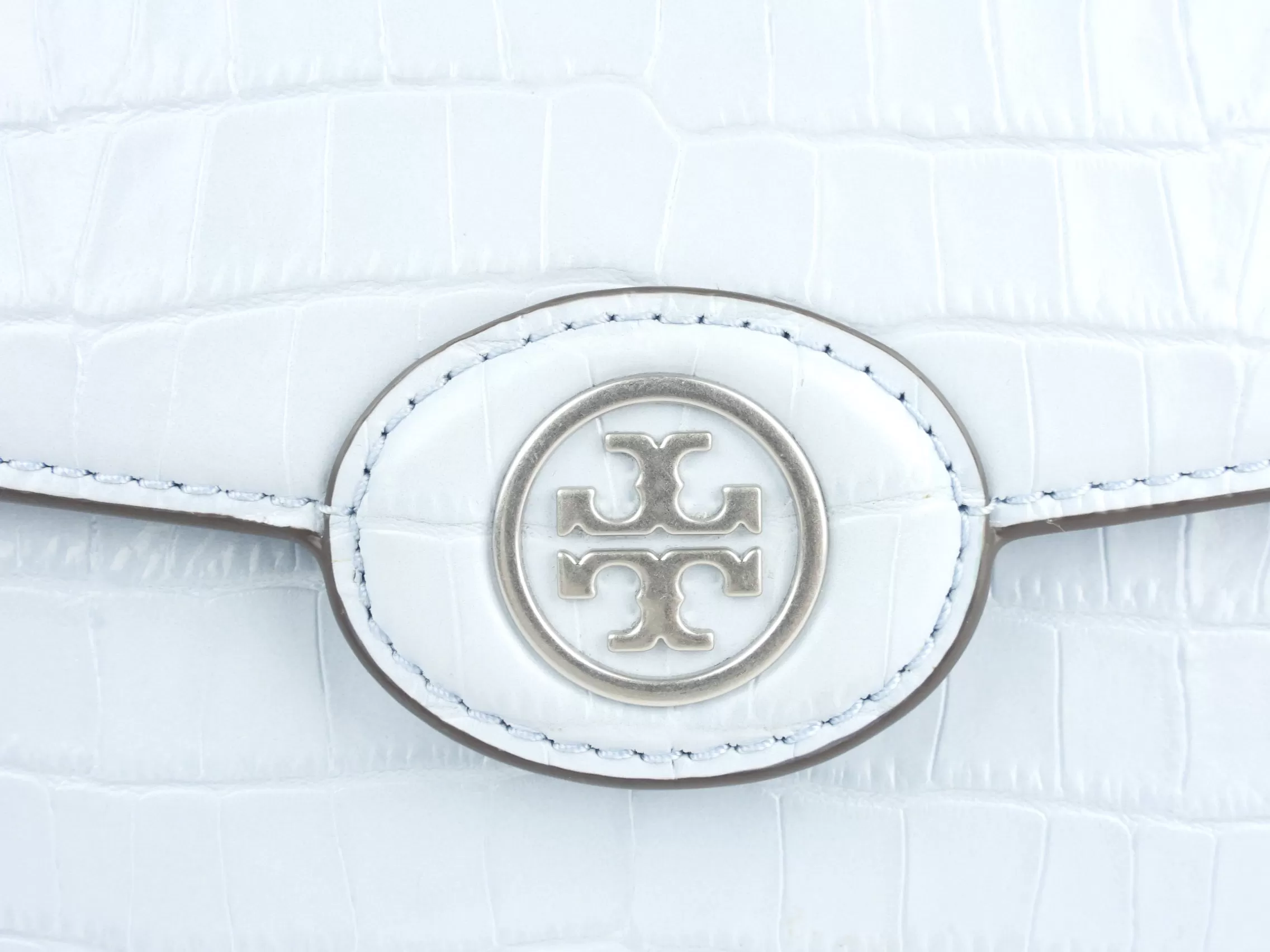 Tory Burch Pastel Blue Robinson Croc Embossed Leather Convertible Shoulder Bag