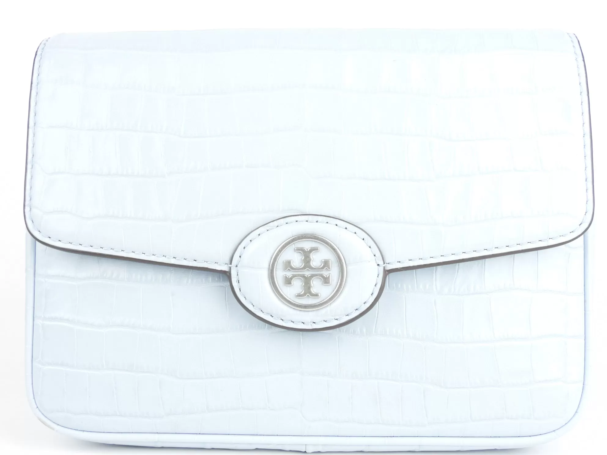 Tory Burch Pastel Blue Robinson Croc Embossed Leather Convertible Shoulder Bag