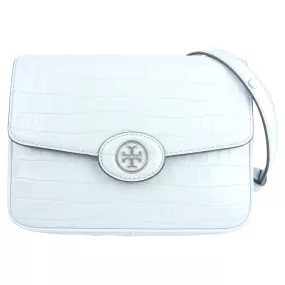 Tory Burch Pastel Blue Robinson Croc Embossed Leather Convertible Shoulder Bag