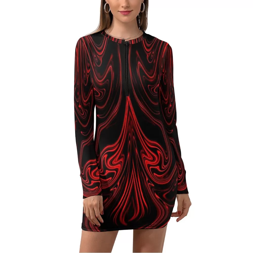 TRP Maze 01-01 Designer Half Zip Long Sleeve Bodycon Mini Dress