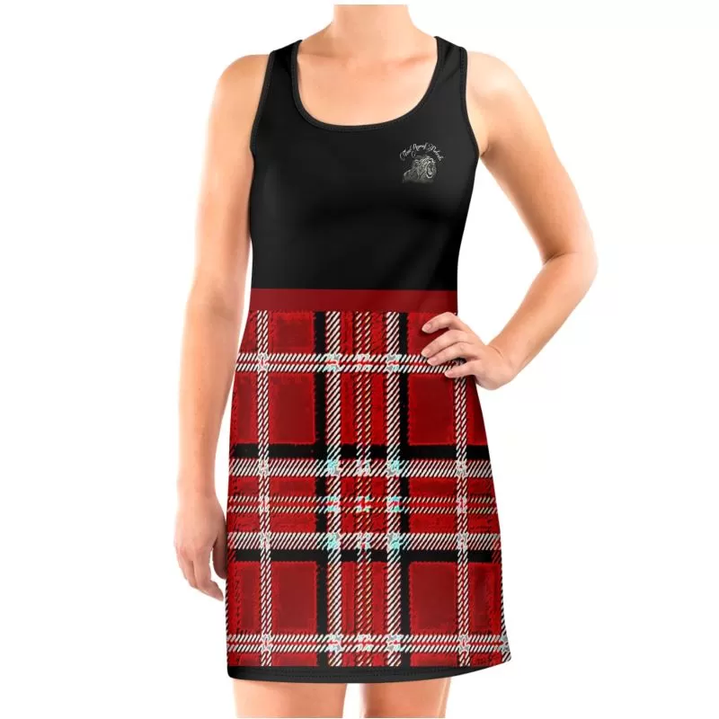 TRP Twisted Patterns 06: Digital Plaid 01-05A Designer Scoop Neck Scuba Vest Mini Dress