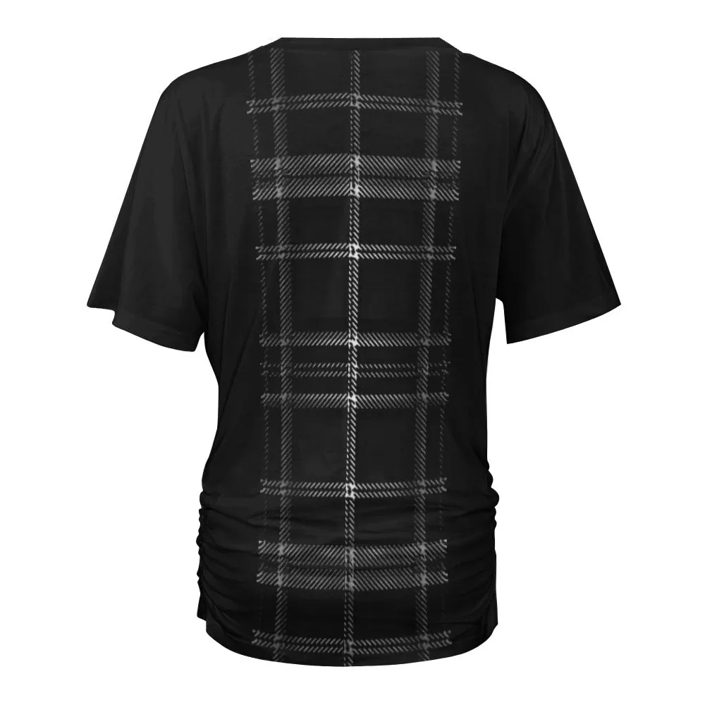 TRP Twisted Patterns 06: Digital Plaid 01-06A Ladies Designer V-neck Pleated T-shirt