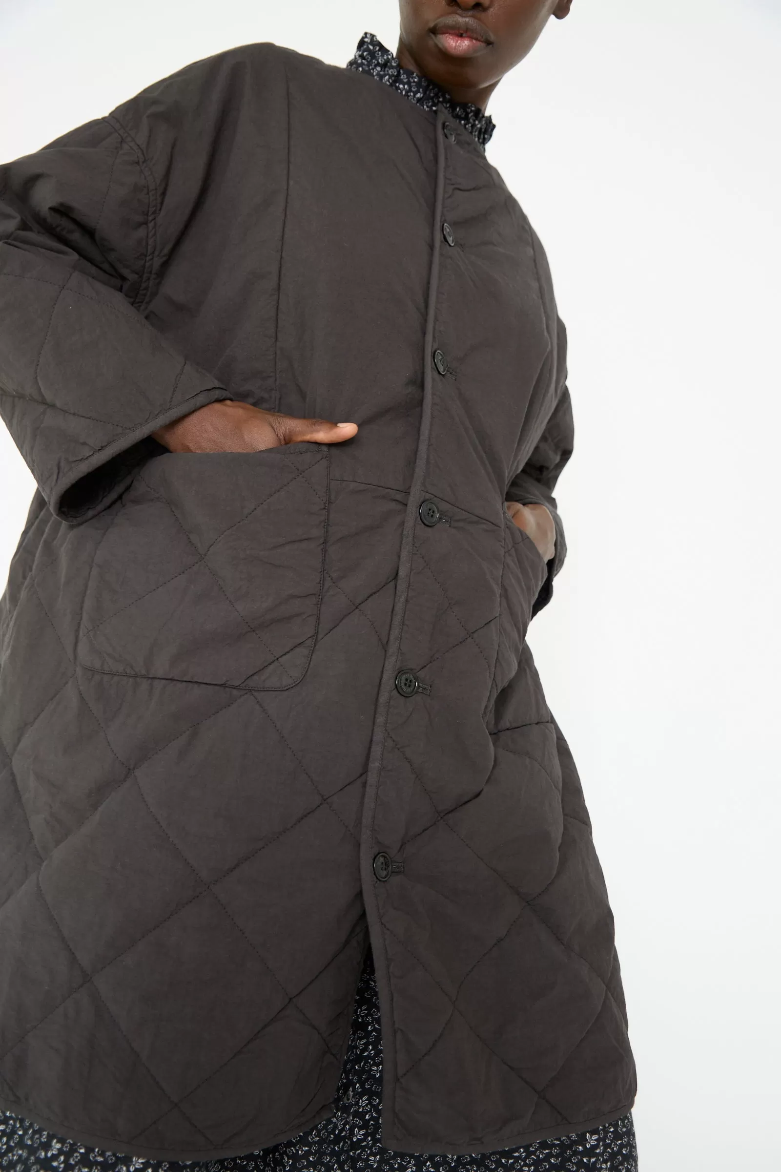 UpcycleLino Reversible Quilted Coat in Ink Black