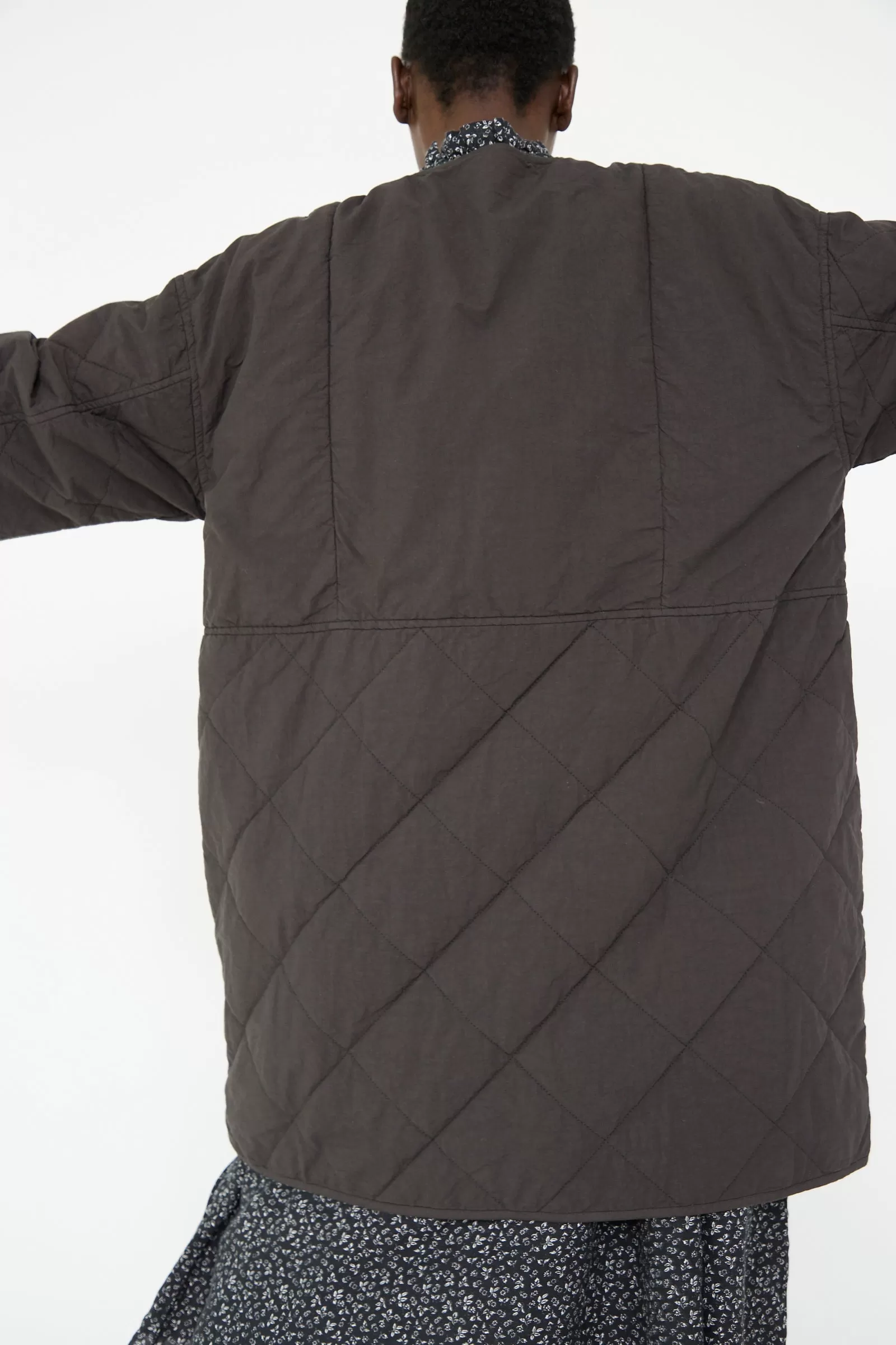 UpcycleLino Reversible Quilted Coat in Ink Black