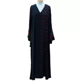 V-Neck Embroidered Front Open Abaya