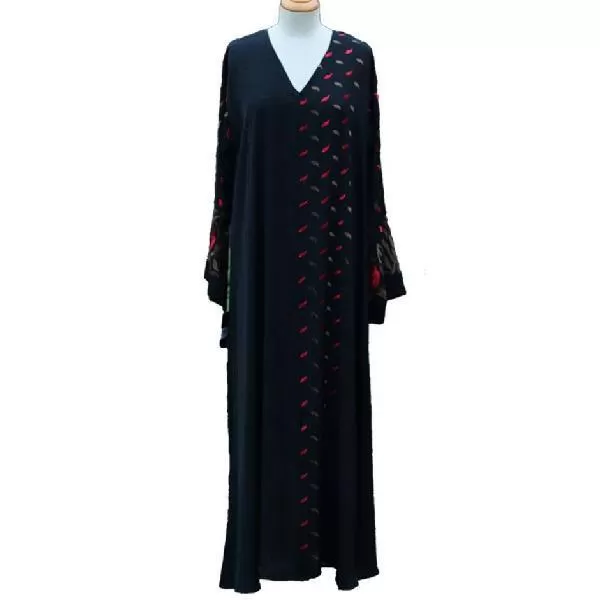 V-Neck Embroidered Front Open Abaya