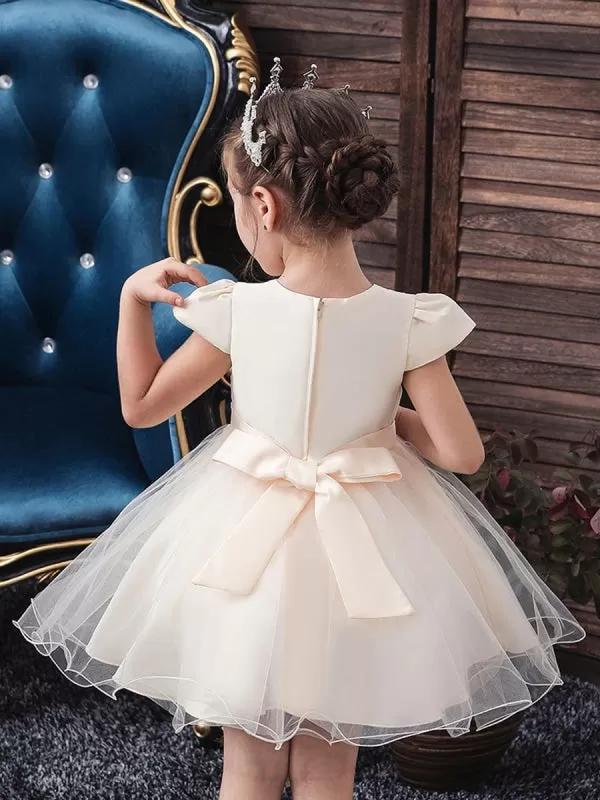 V Neck Short Sleeves Flower Girl Dresses A-line Flowers Kids Party Dresses