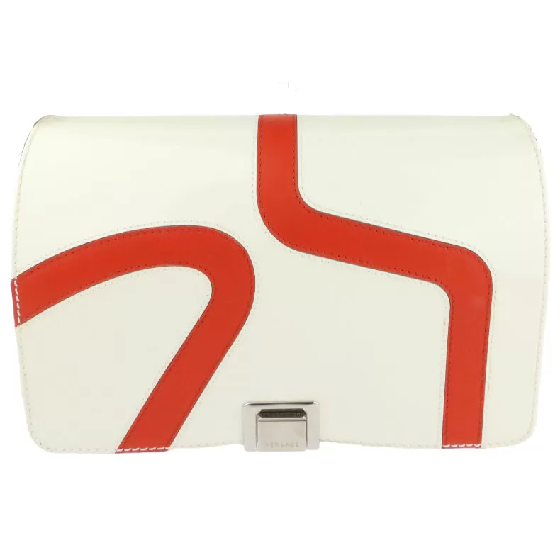 Versace Greek Symbols White Patent and Red Leather Shoulder Flap Bag