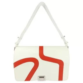 Versace Greek Symbols White Patent and Red Leather Shoulder Flap Bag