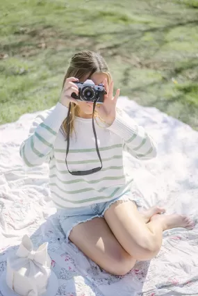 White & Green Striped Summer Sweater