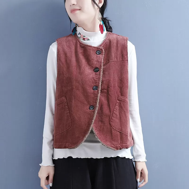 Women Winter Retro Woolen Loose Waistcoat