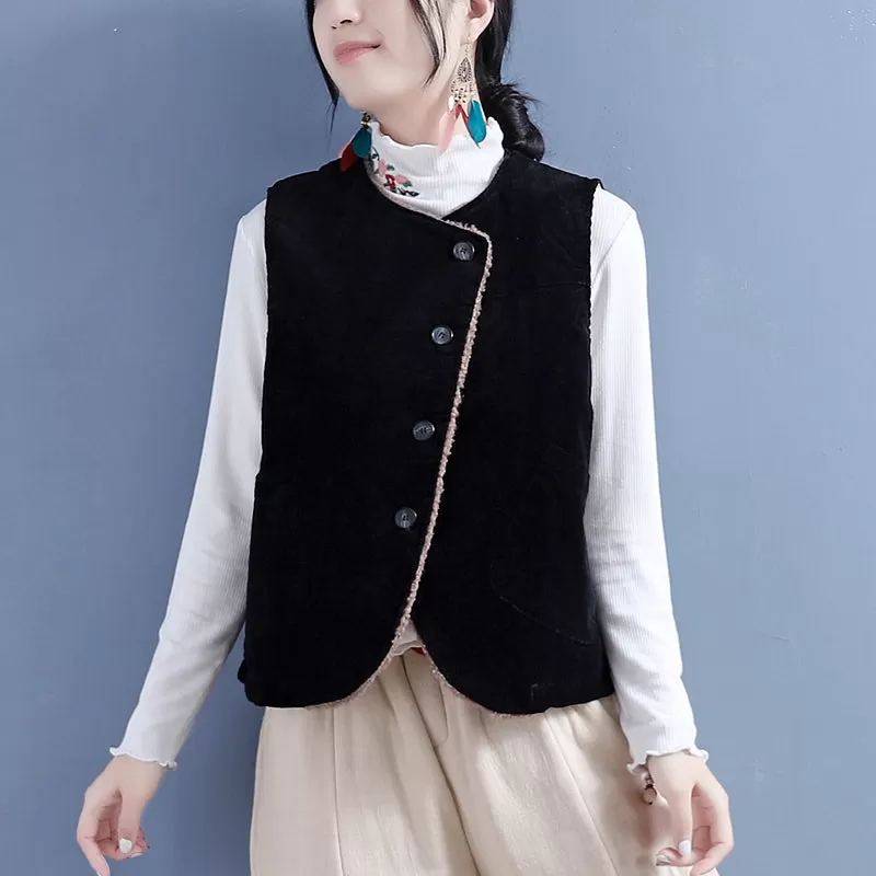 Women Winter Retro Woolen Loose Waistcoat