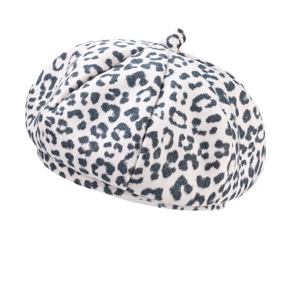 Women Woolen Warm Young All-match Leopard Pattern Painter Hat Newsboy Hat Octagonal Hat Beret Hat