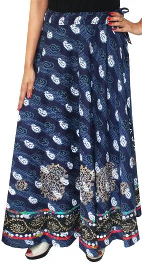 Womens Block Printed Cotton Indian Long Skirt India Clothes (Blue)