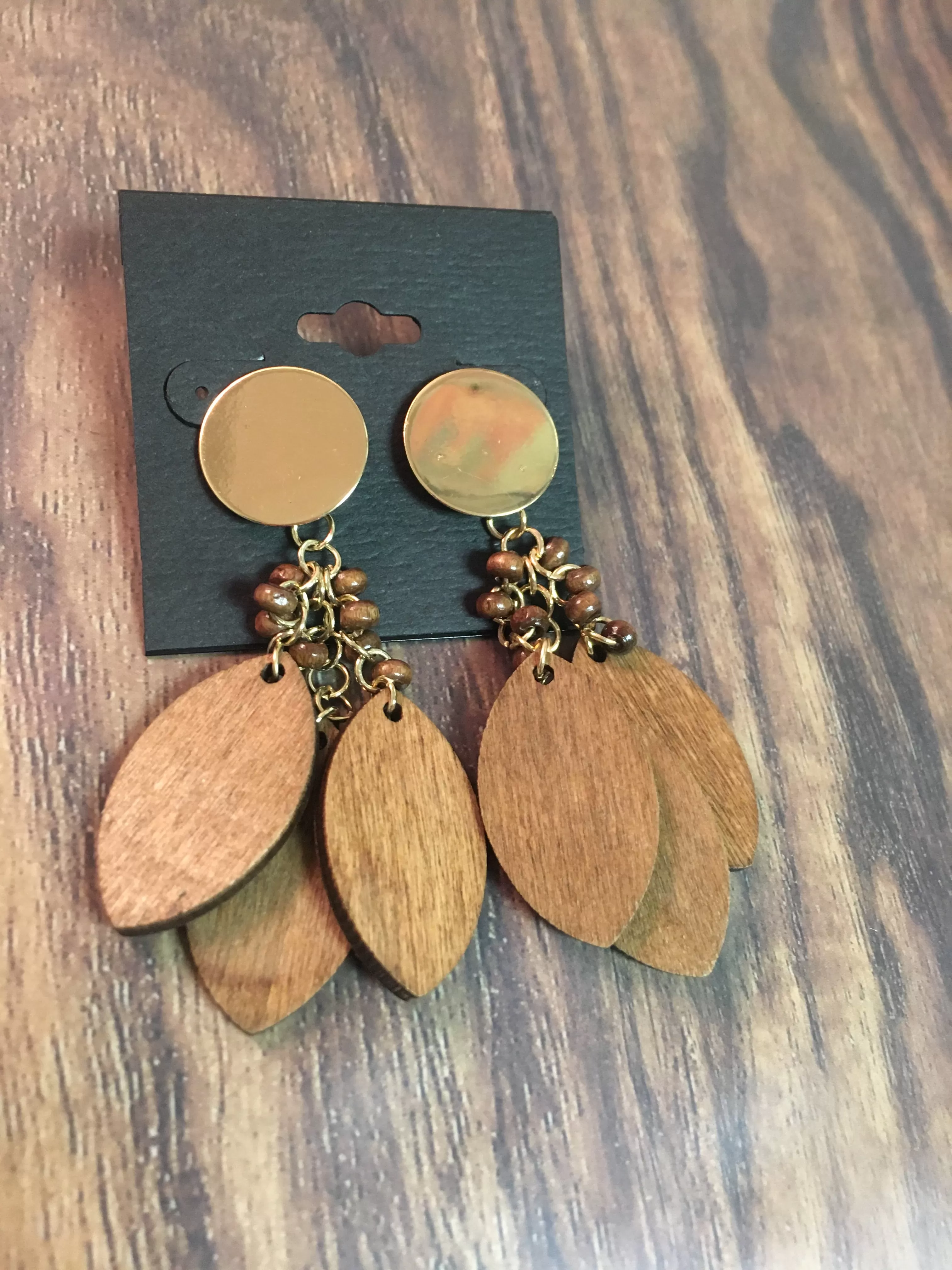 Wood Petal Drop Earrings