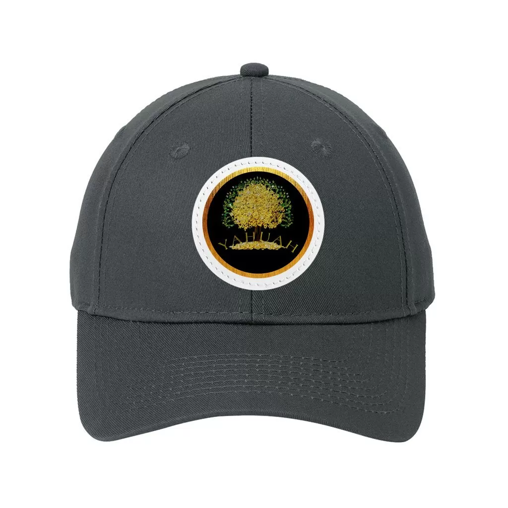 Yahuah-Tree of Life 03-01 Designer Six Panel Twill Baseball Cap with Round Leather Patch (8 hat colors; black/white patch colors)